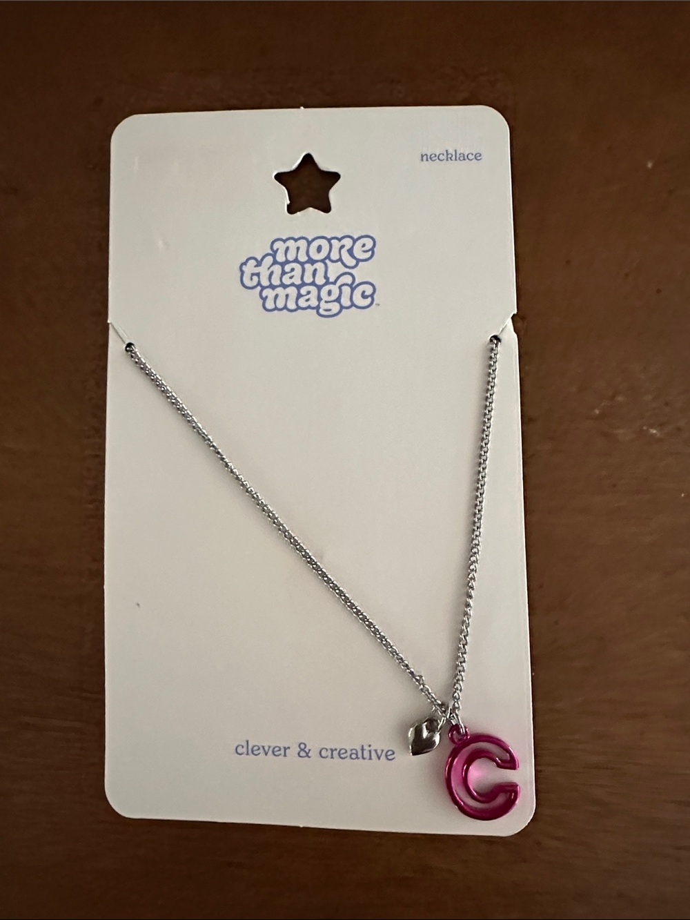 ☀️ 3/$10 Silver Chain Necklace with Pink 'C' silver heart charms see description